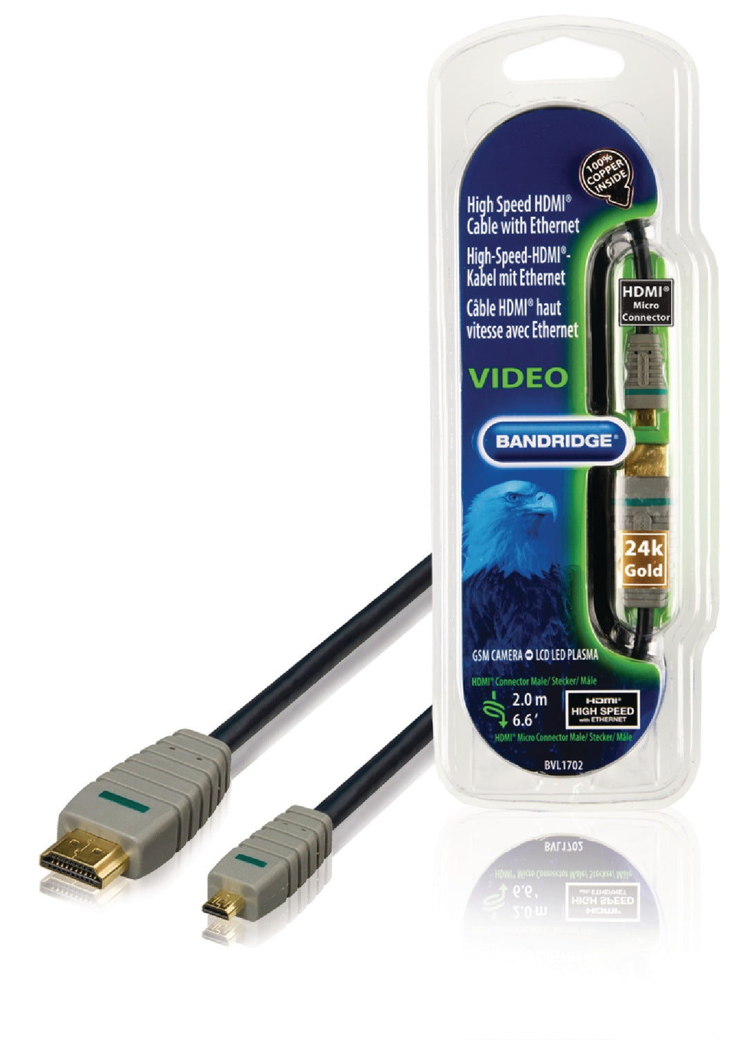 High Speed HDMI Cable with Ethernet HDMI Connector - HDMI Micro Male 2.00 m Blue