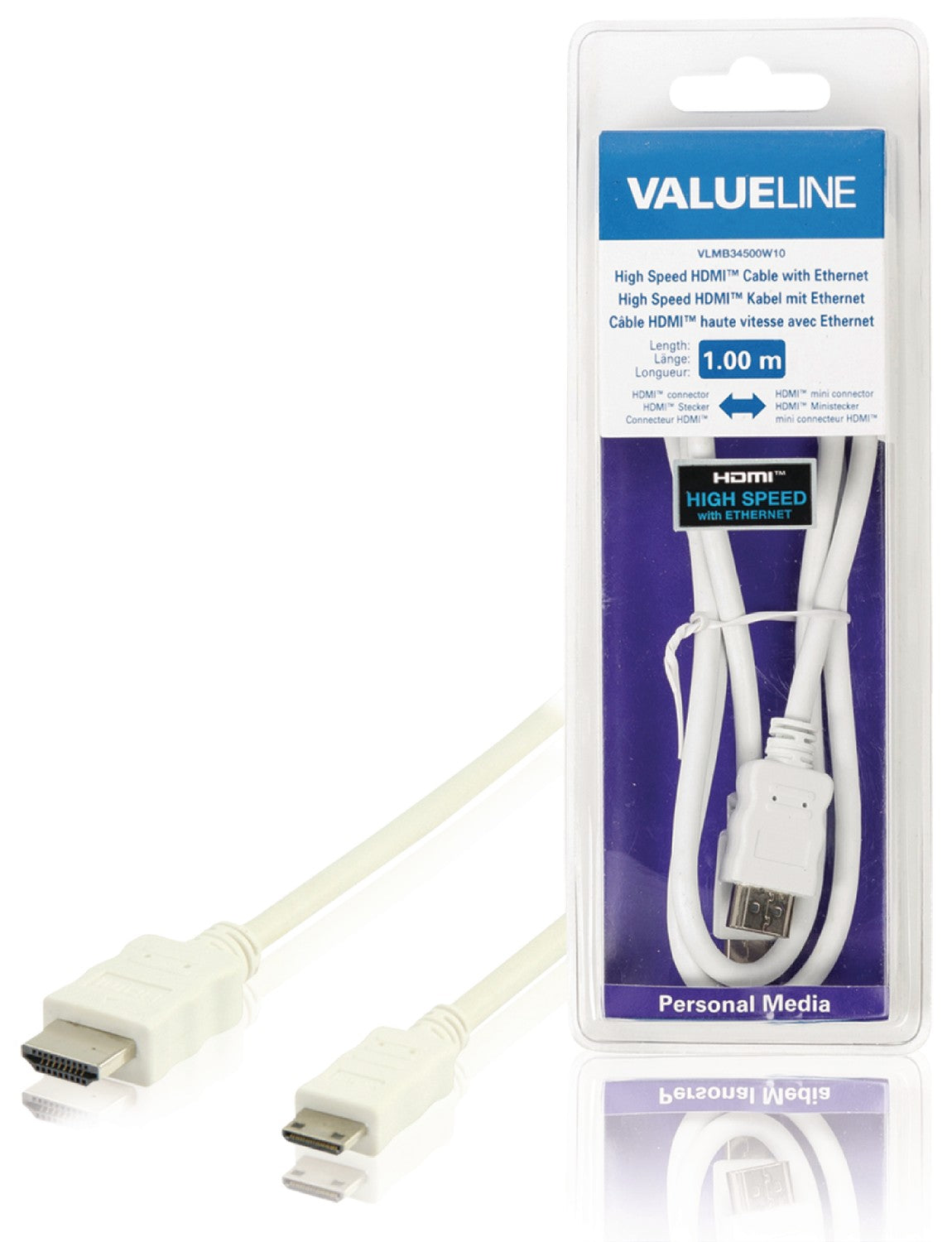 High Speed HDMI Cable with Ethernet HDMI Connector - HDMI Mini Male 1.00 m White