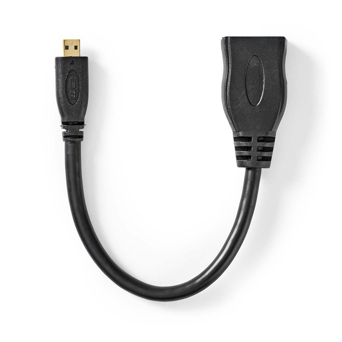 High Speed HDMI ™ cable with Ethernet | HDMI™ Micro connector | HDMI™ Output | 4K@30Hz | 10.2 Gbps | 0.20 m | Round | PVC | Black | Plastic bag