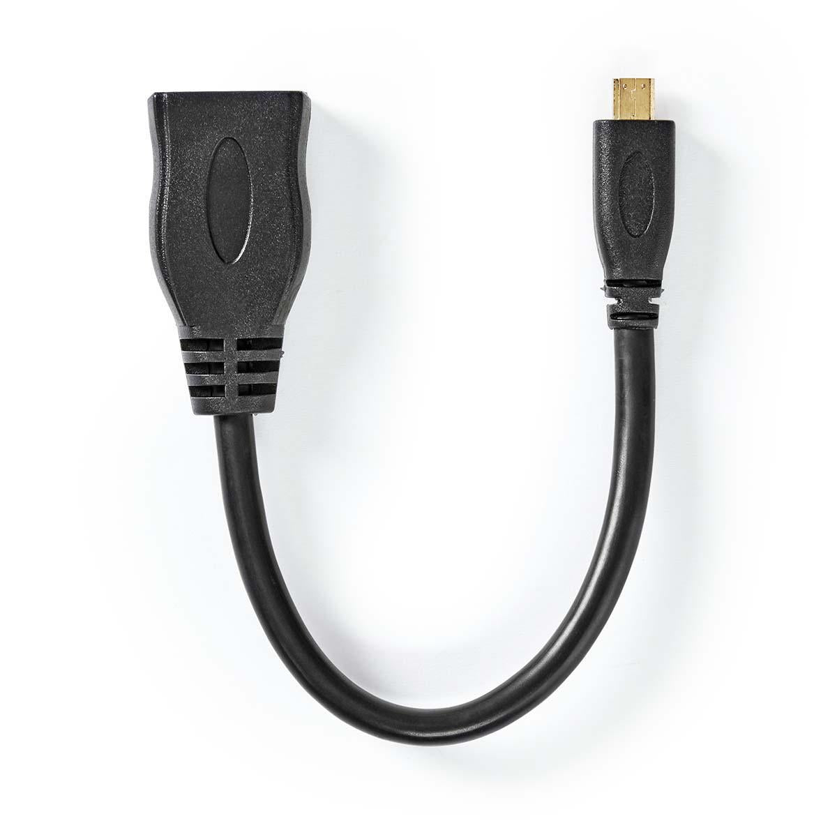 High Speed HDMI ™ cable with Ethernet | HDMI™ Micro connector | HDMI™ Output | 4K@30Hz | 10.2 Gbps | 0.20 m | Round | PVC | Black | Plastic bag
