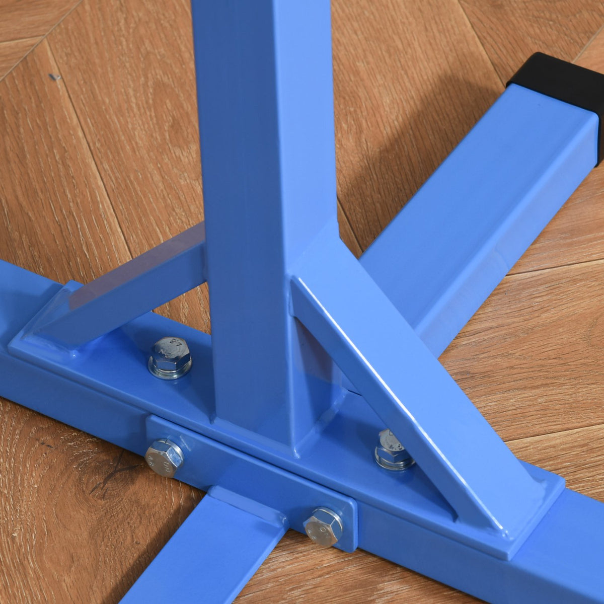 High bar, height-adjustable gymnastics bar, 13 levels, loadable up to 75 kg, made of steel and beech wood in blue for gymnastics and training
