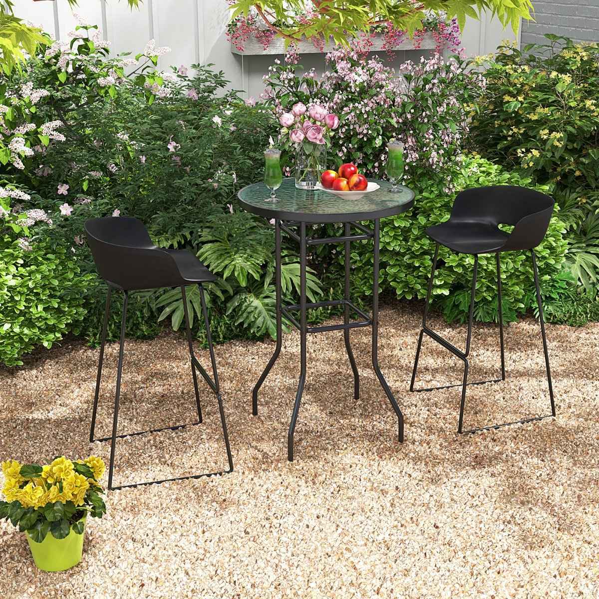 High garden table bar table round bistro table with table top made of tempered glass 68 x 68 x 97 cm black
