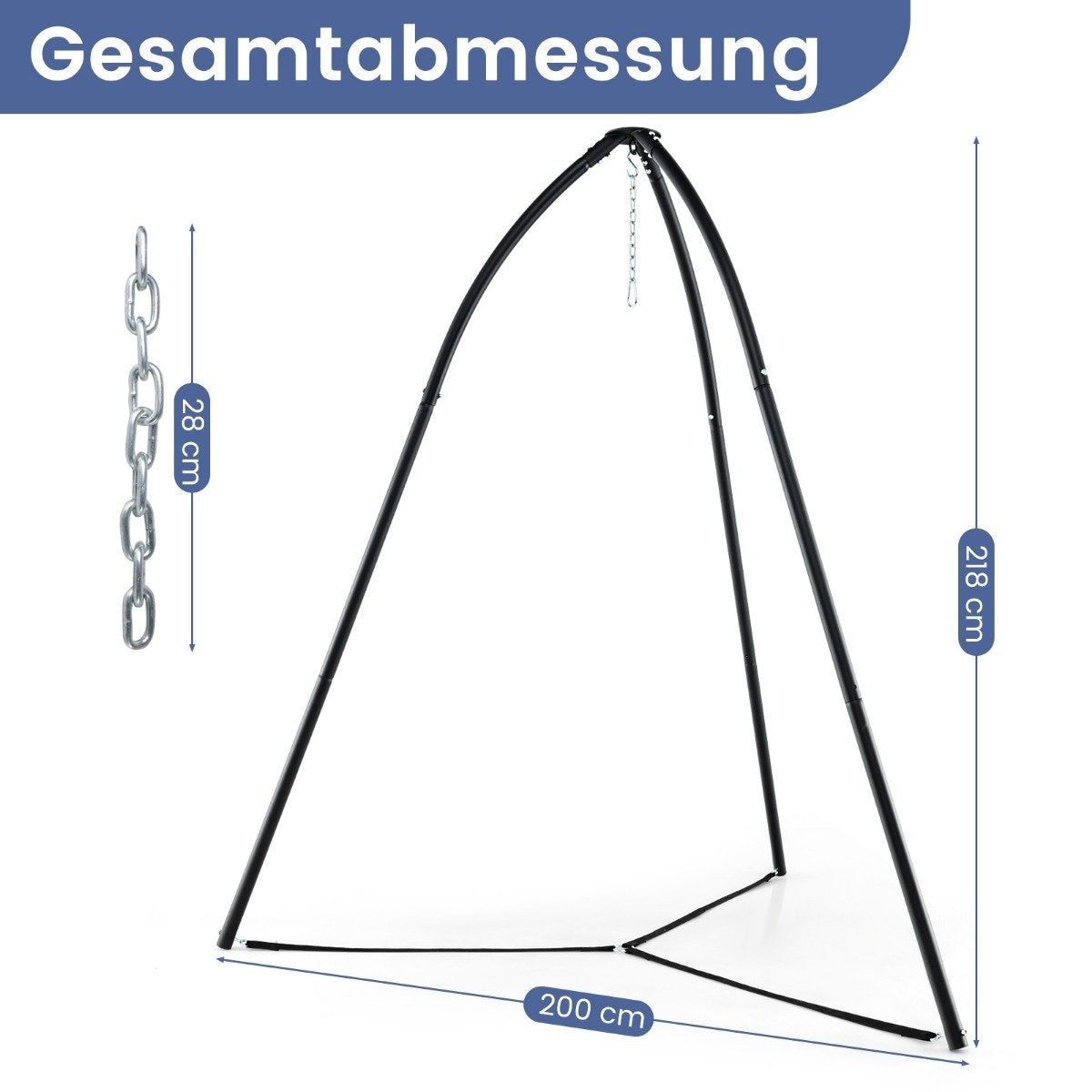 Hängesesselgestell, Metall, Dreibein, 200 kg, Schwarz