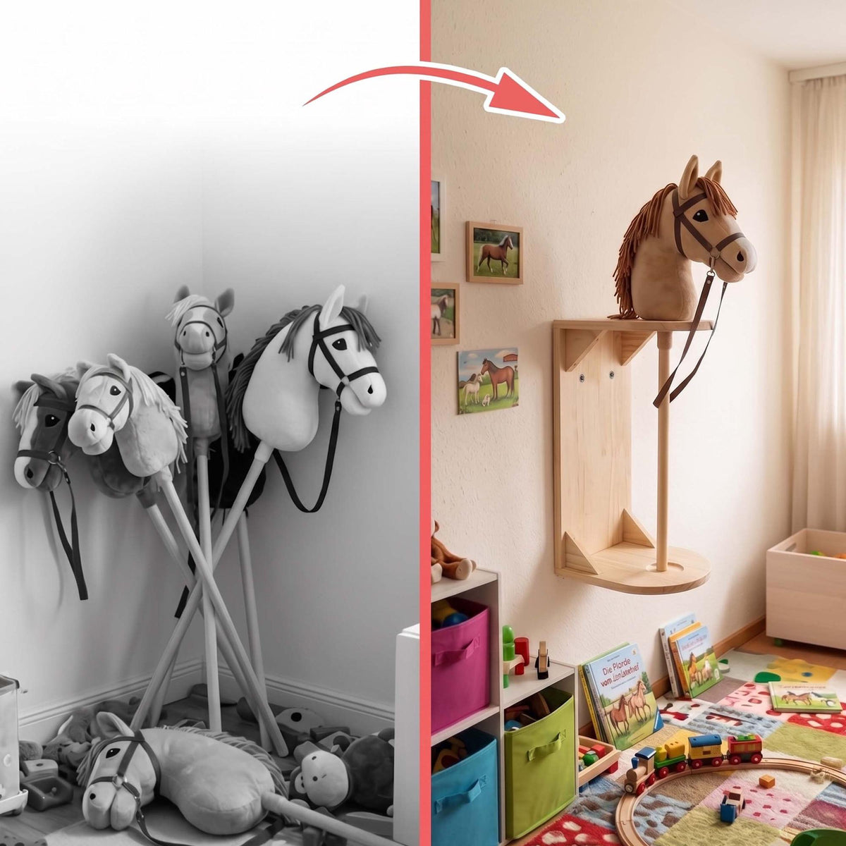 Hobby Horse Wall Mounts, Set of 2, Paintable Pine
