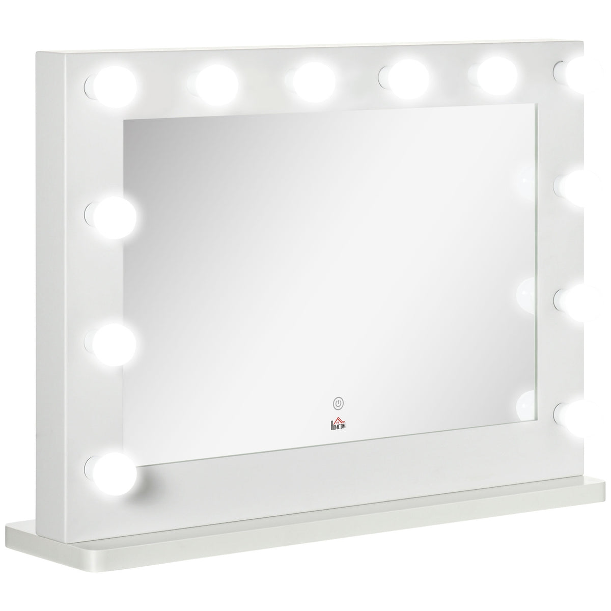 Hollywood Mirror With Lighting Touch Switch, 12 Dimmable Led Lamps, 80X60Cm, Memory Function, White