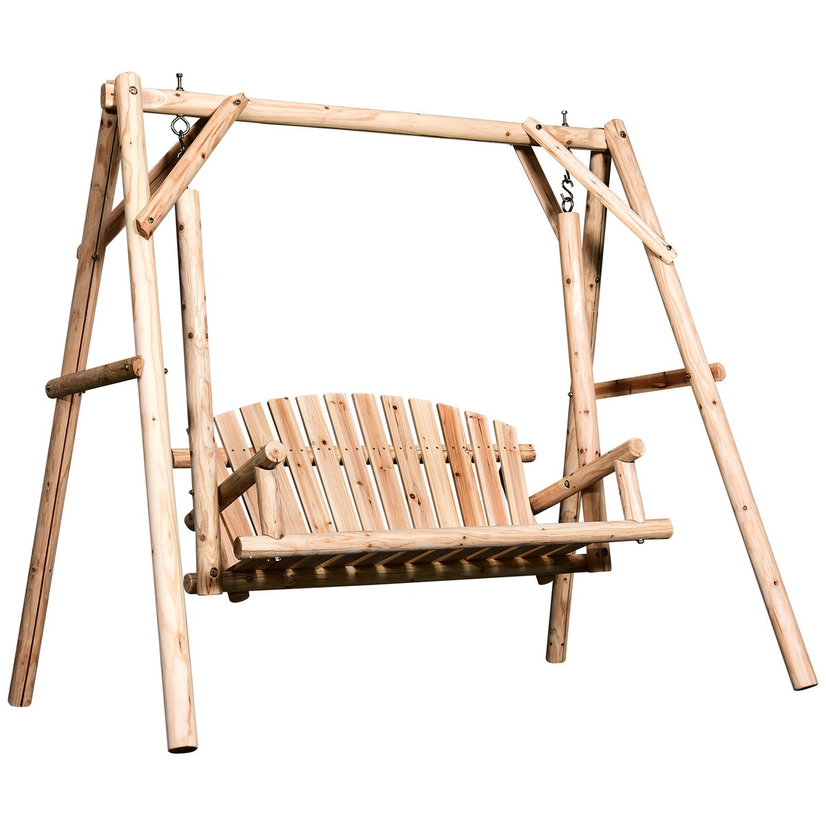 Hollywood Swing 2-Seater Garden Swing Swing Bench Hanging Bench Solid Wood Natural 187 X 137 X 170 Cm