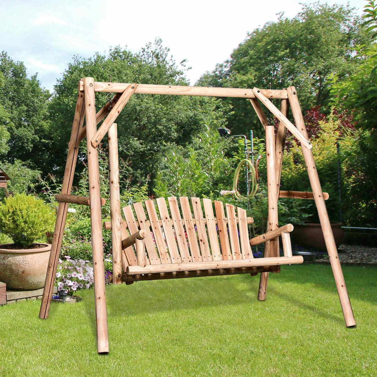 Hollywood Swing 2-Seater Garden Swing Swing Bench Hanging Bench Solid Wood Natural 187 X 137 X 170 Cm