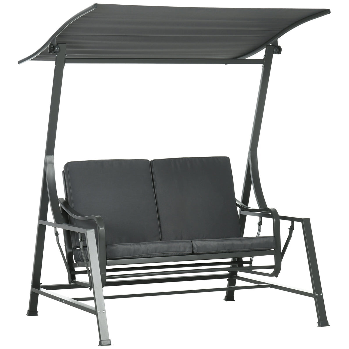 Hollywood Swing, 2-Seater Garden Swing, Swing Bench With Adjustable Sun Canopy, Seat Cushion, Dark Gray, Steel, 148 X 129 X 172 Cm