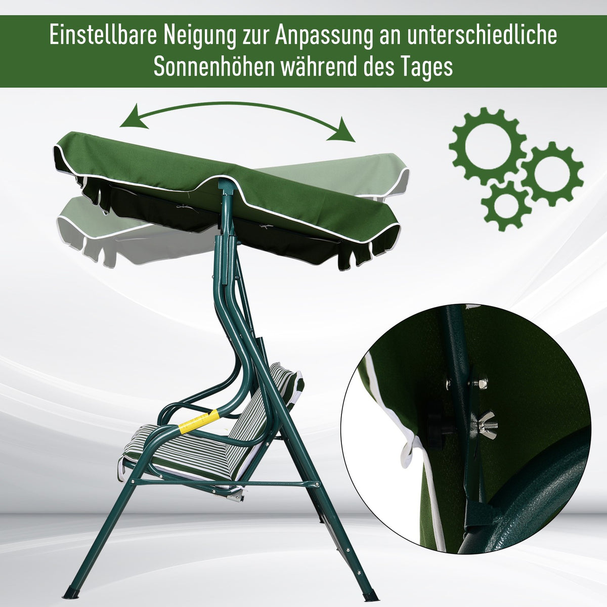 Hollywood Swing, 3-Seater Garden Swing, Swing Bench, Adjustable Sun Canopy, Metal Frame, Green 170 X 110 X 153 Cm