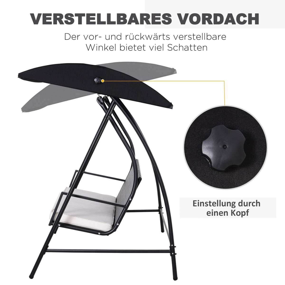 Hollywood Swing 3-Seater Garden Swing With Roof Made Of Polyrattan + Metal, Black, 198 X 124 X 179 Cm