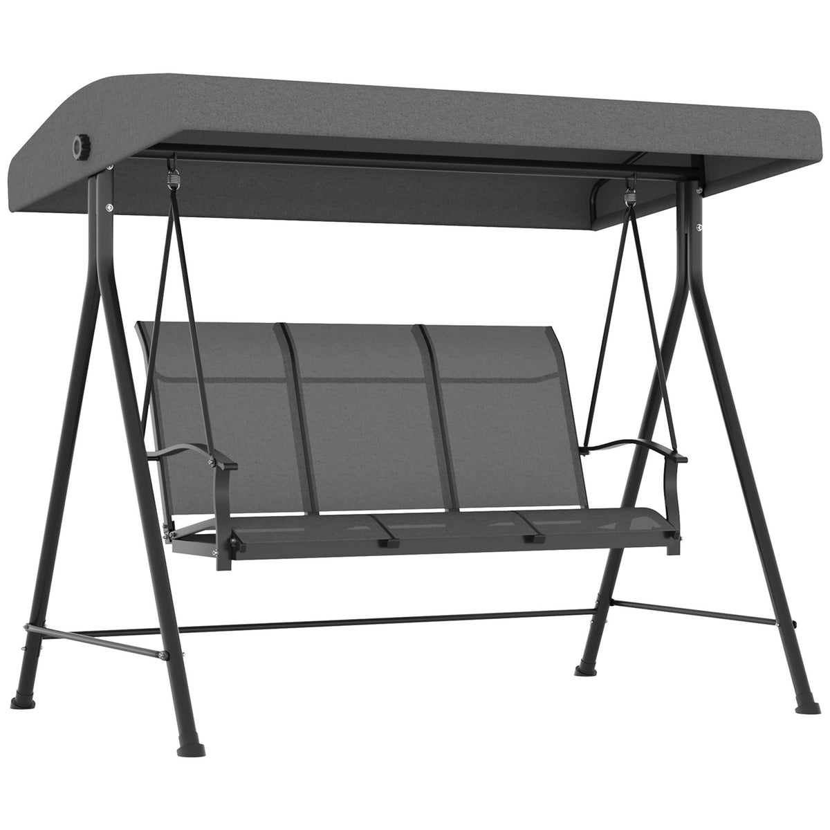 Hollywood Swing 3-Seater Garden Swing with Adjustable Roof Holds up to 240 kg Metal Textline Dark Gray 195 x 118 x 170 cm