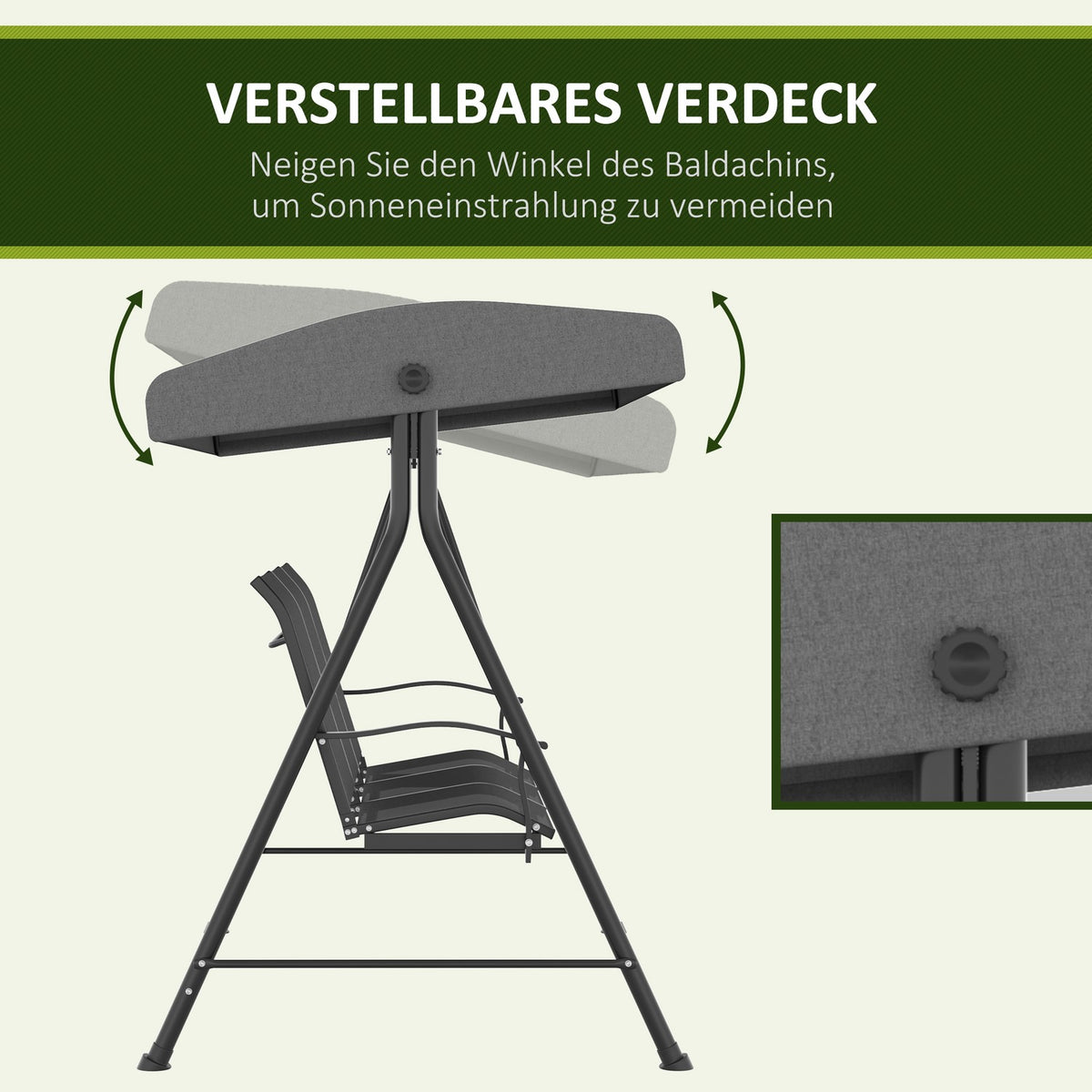 Hollywood Swing 3-Seater Garden Swing with Adjustable Roof Holds up to 240 kg Metal Textline Dark Gray 195 x 118 x 170 cm