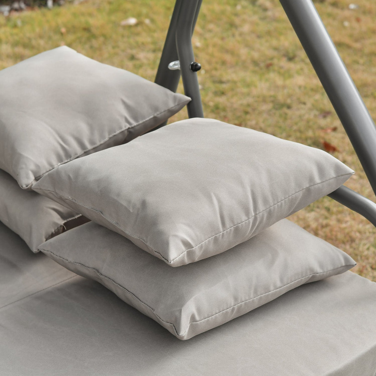 Hollywood Swing 3-Seater Luxury Hanging Bench With Adjustable Roof & Reclining Function, Polyester, Brown, 215X120X165Cm
