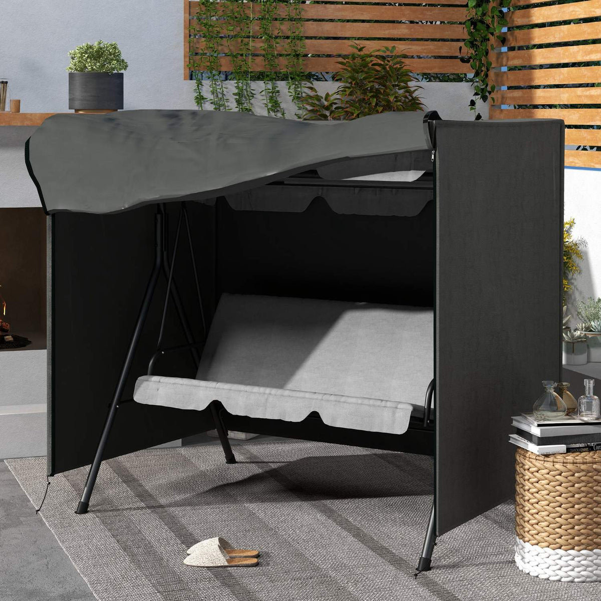 Hollywood Swing Cover 3 Seater, Water-Repellent Winterproof Protective Cover for Garden Swing, UV-Resistant Tarpaulin, Cover, Tear-Resistant 420D Oxford Fabric, 177x114x152cm Dark Gray