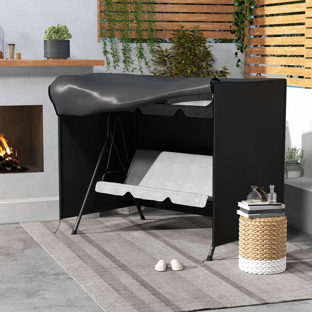 Hollywood Swing Cover 3 Seater, Water-Repellent Winterproof Protective Cover for Garden Swing, UV-Resistant Tarpaulin, Cover, Tear-Resistant 600D Oxford Fabric, 205x124x164cm Black