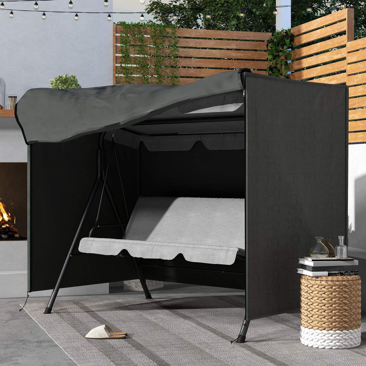 Hollywood Swing Cover 3 Seater, Water-Repellent Winterproof Protective Cover for Garden Swing, UV-Resistant Tarpaulin, Cover, Tear-Resistant 600D Oxford Fabric, 205x124x164cm Dark Gray