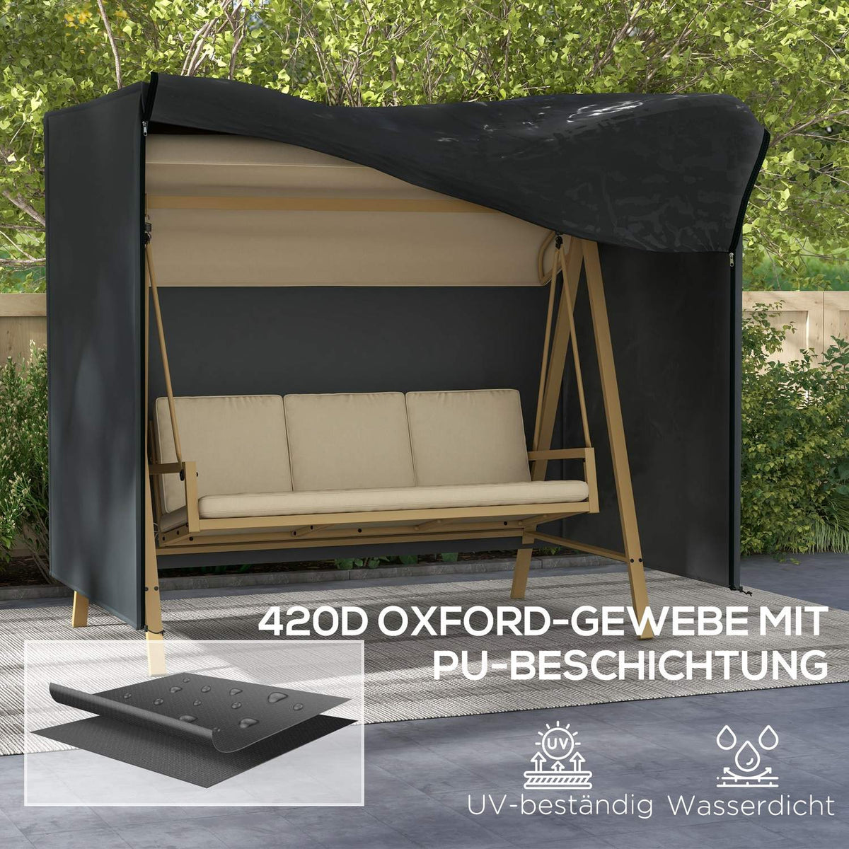 Hollywood Swing Cover Waterproof Protective Cover for Garden Swing with UV Protection Oxford Black 220 x 125 x 172 cm