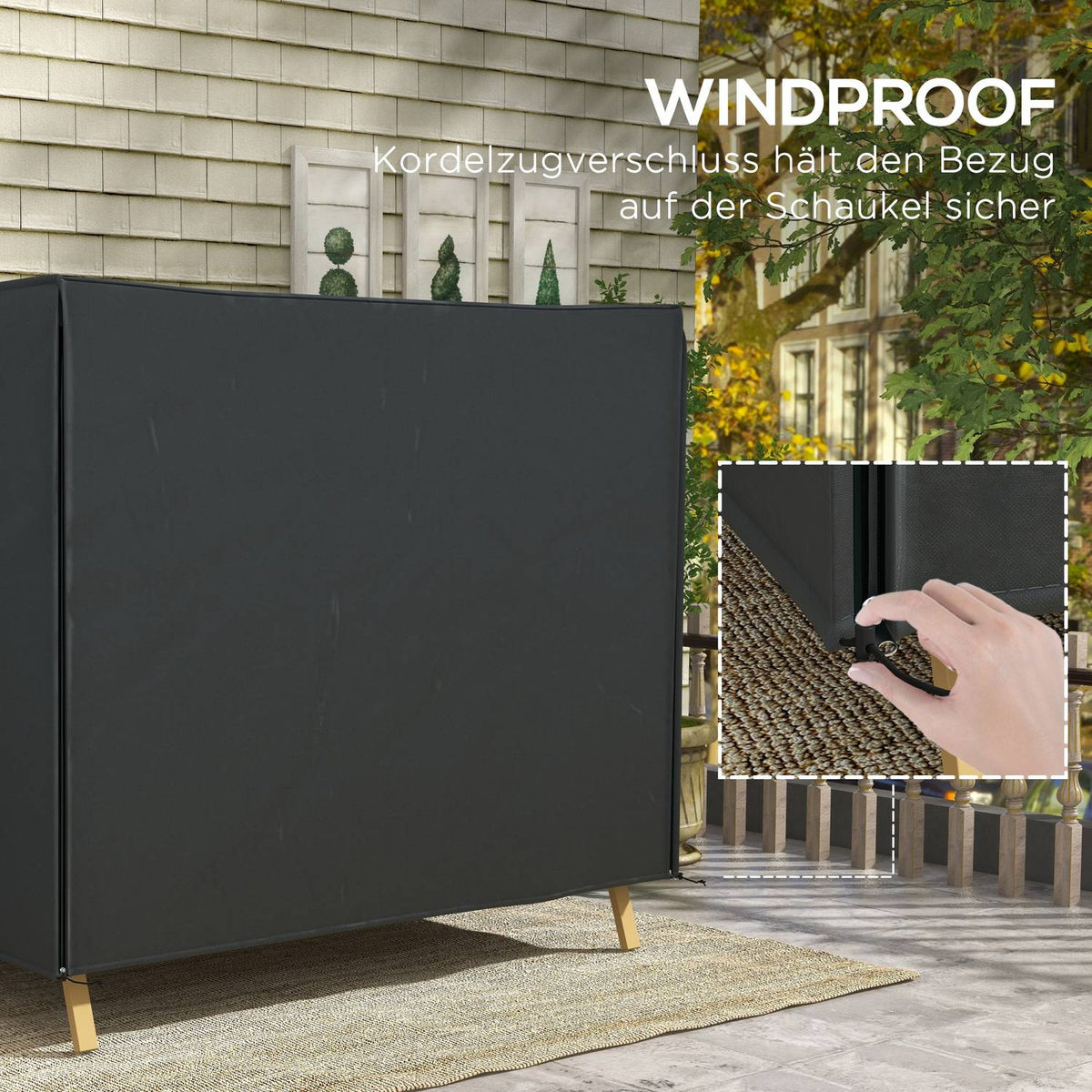 Hollywood Swing Cover Waterproof Protective Cover for Garden Swing with UV Protection Oxford Black 220 x 125 x 172 cm