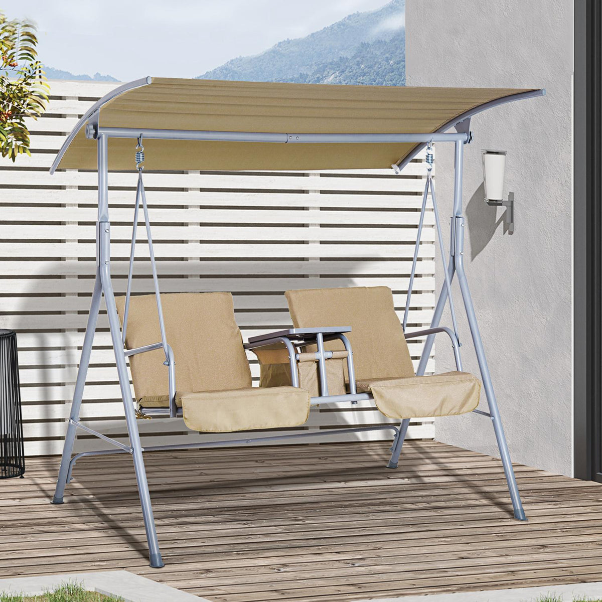 Hollywood Swing Garden Swing 2-Seater With Sun Canopy Beige 175 X 112 X 165 Cm