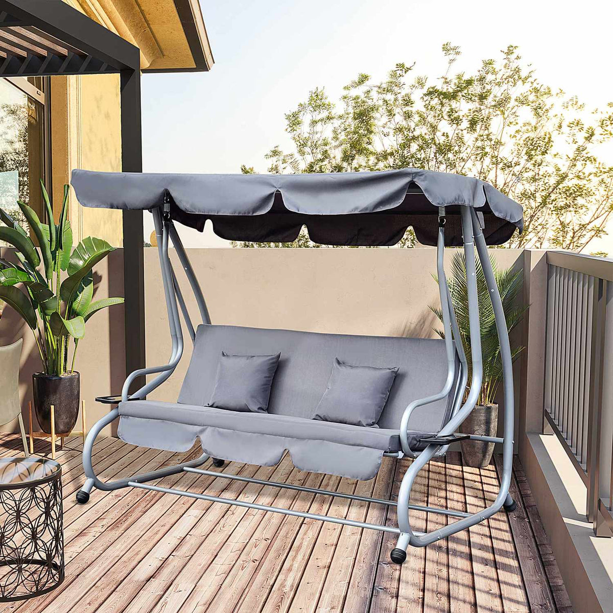 Hollywood Swing Garden Swing 3-Seater Reclining Function Steel Gray 200X120X164Cm