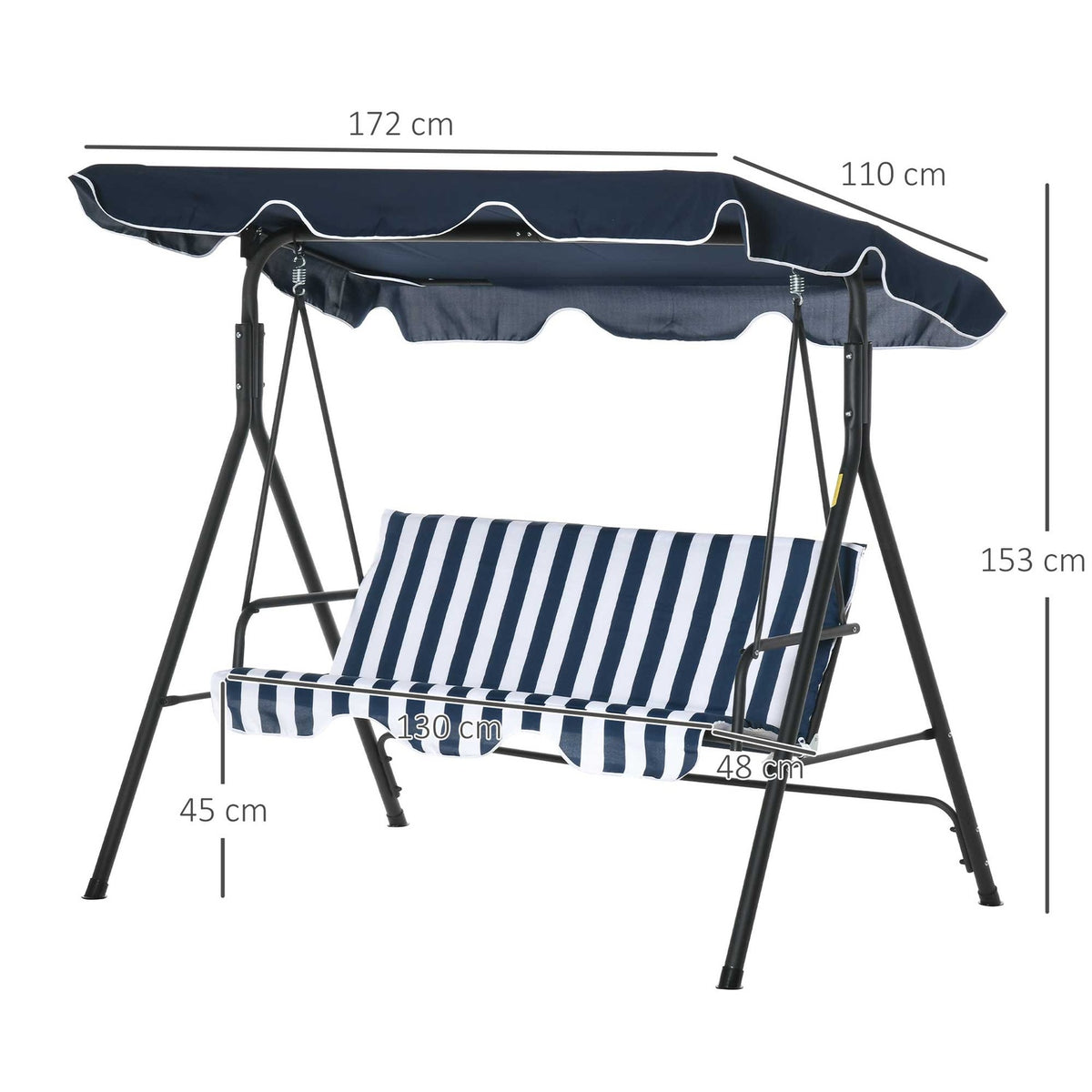 Hollywood Swing Garden Swing Bench 3-Seater With Roof Steel Blue + White 172 X 110 X 153 Cm
