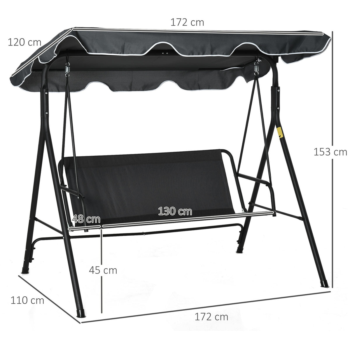 Hollywood Swing Garden Swing Bench 3-Seater With Roof Steel Gray + White 172 X 110 X 153 Cm