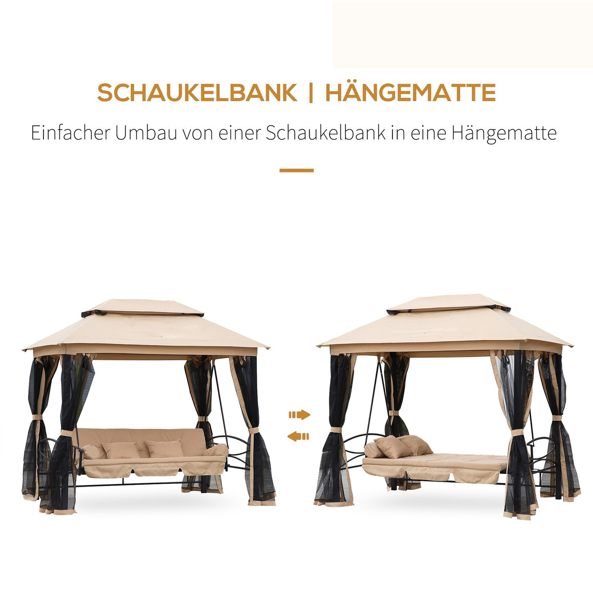 Hollywood Swing Garden Swing With Side Walls 3-Seater Beige 256 X 172 X 248 Cm