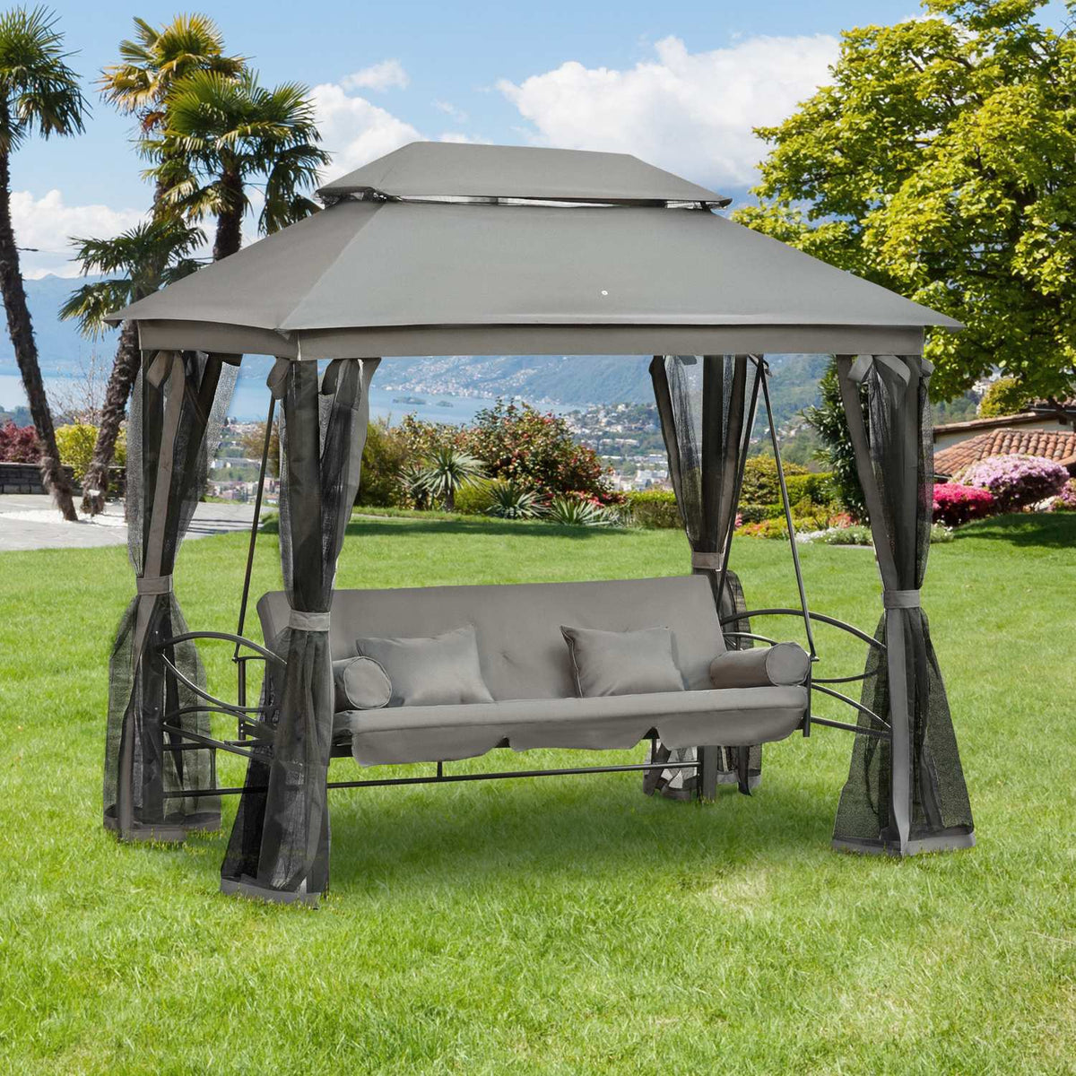 Hollywood Swing Garden Swing With Side Walls 3-Seater Dark Gray 256 X 172 X 248 Cm