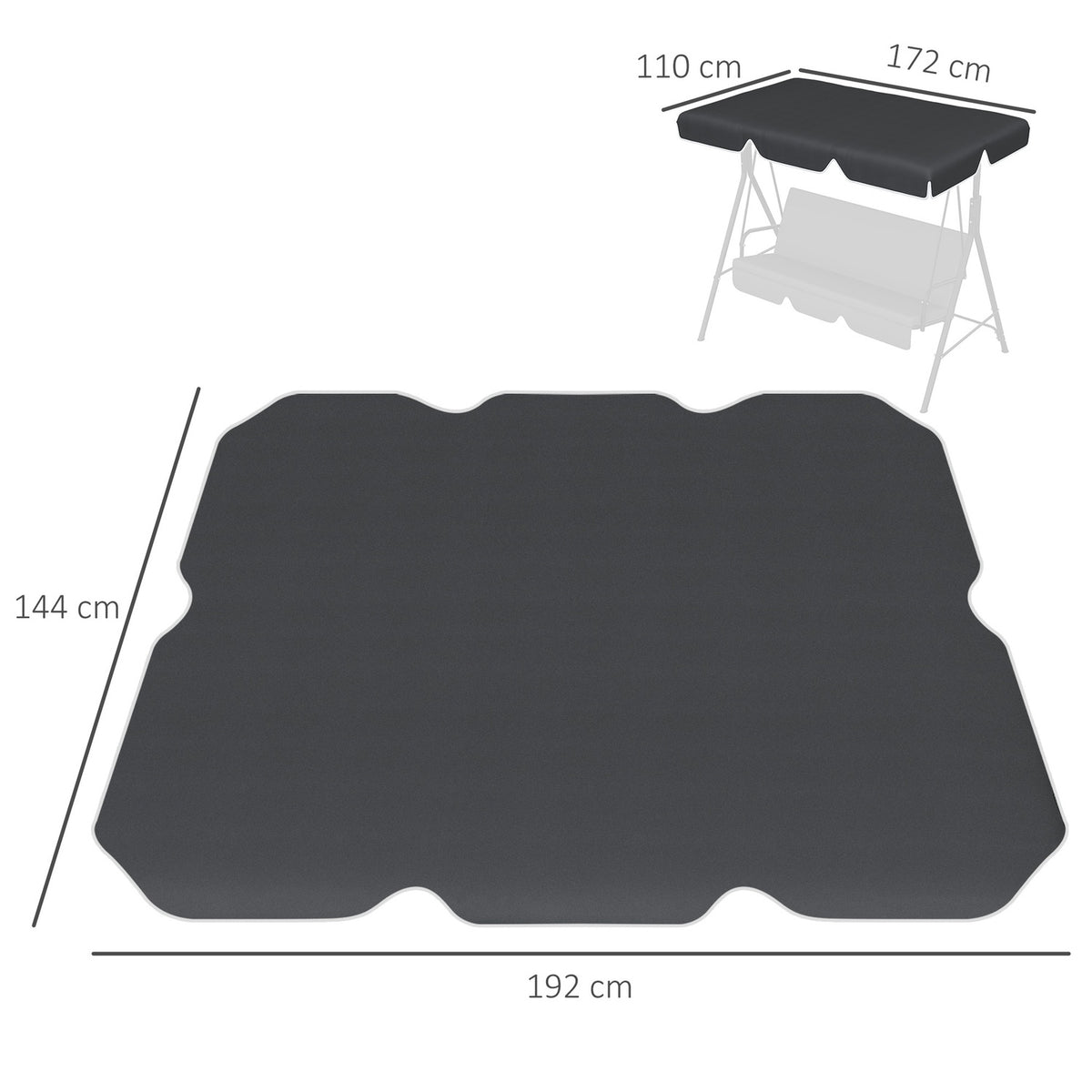 Hollywood Swing Roof Cover Replacement Roof For Hollywood Swing, Sun Canopy For 2 Seater Swing, With Uv Protection, Black
