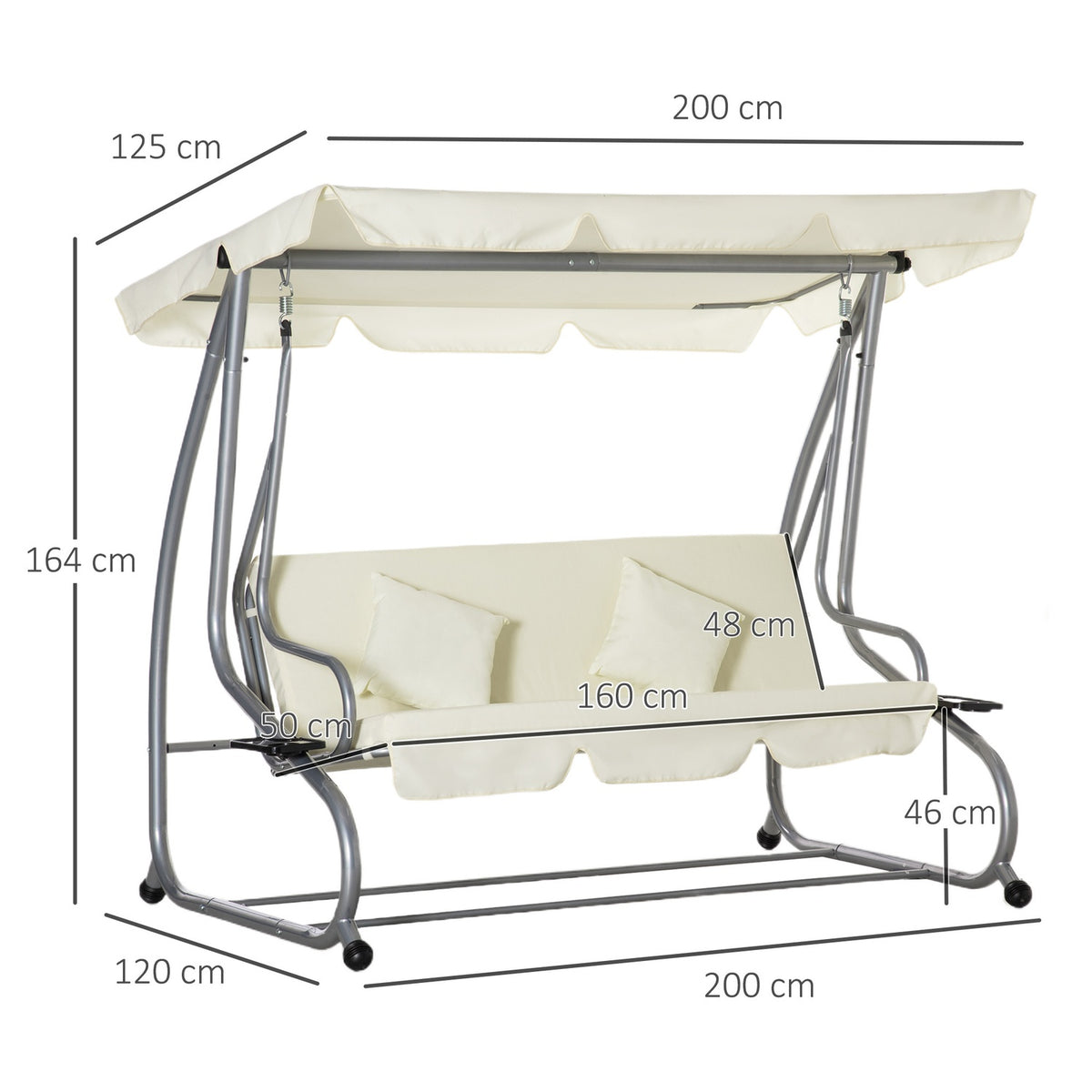 Hollywood rocking chair 3-seater, 200 x 120 x 164 cm, with adjustable, removable waterproof foredeck, seat and backrests, beige