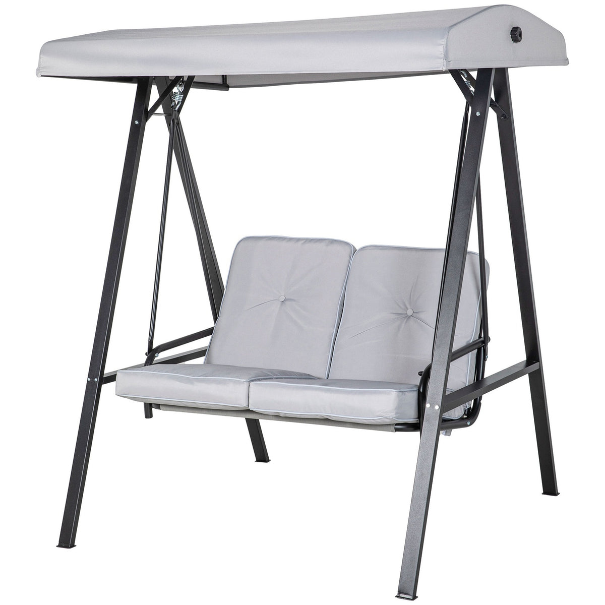 Hollywood swing, 2-seater garden swing with adjustable roof, cushion, swing bench, load capacity up to 220 kg, for garden, balcony, grey, 145 x 116 x 172 cm