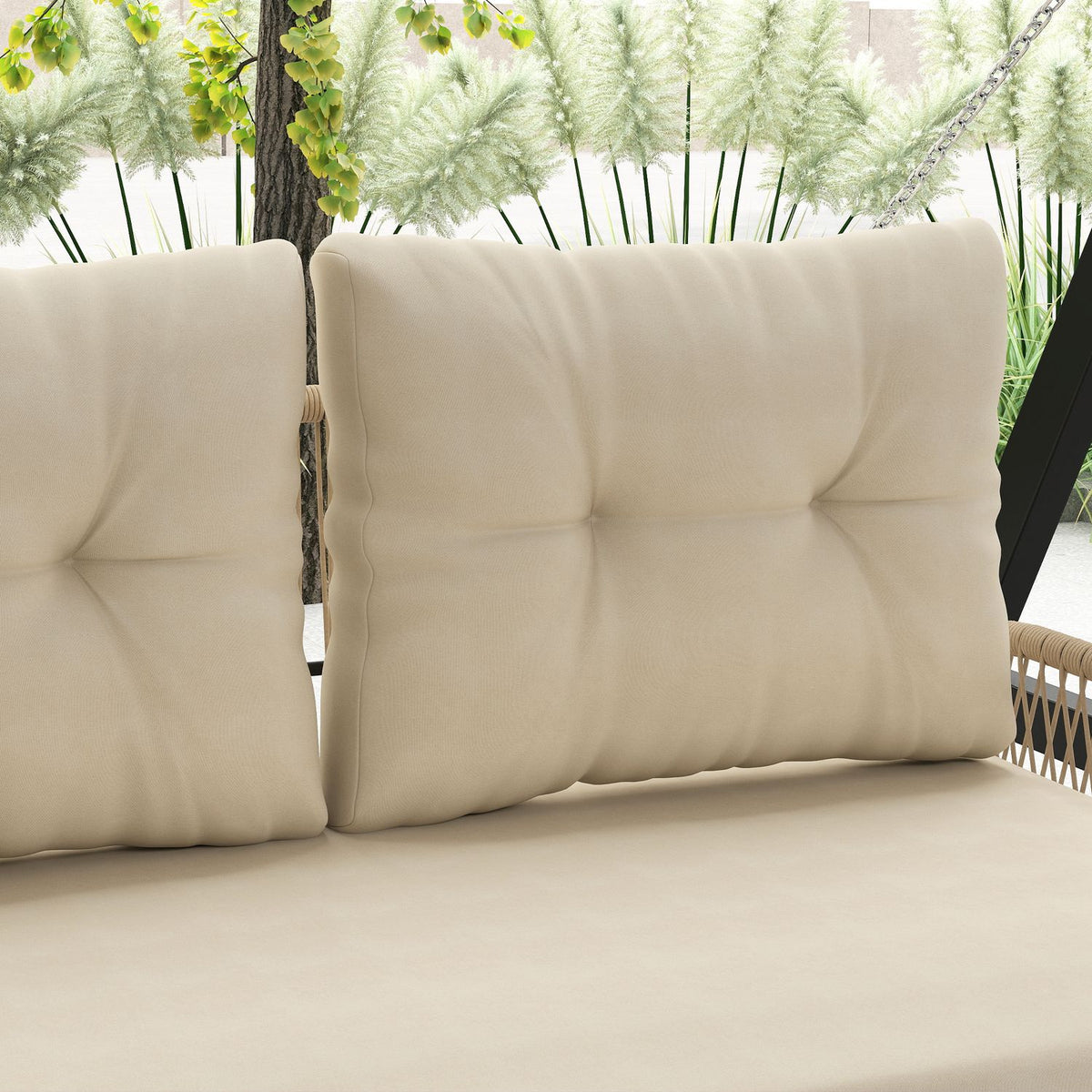 Hollywood swing 2-seater rattan garden swing with cushions chains hanging bench can hold up to 240 kg hanging swing swing bench garden bench for garden balcony 115 x 66 x 44 cm beige