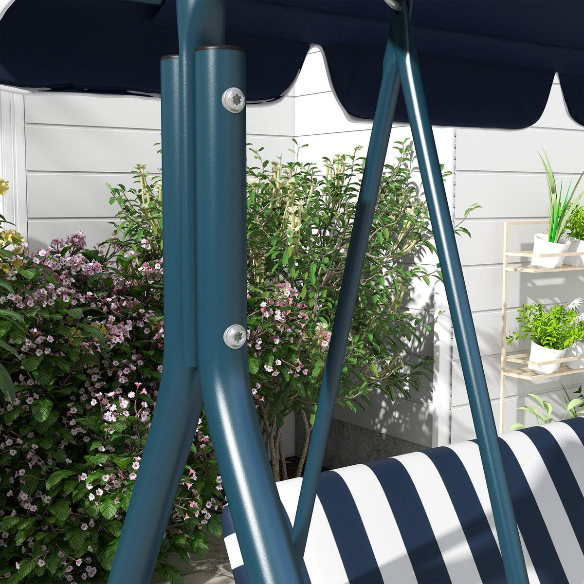 Hollywood swing 3-seater garden swing with adjustable roof, water-repellent swing bench can hold up to 240 kg, for garden, balcony, mesh, blue