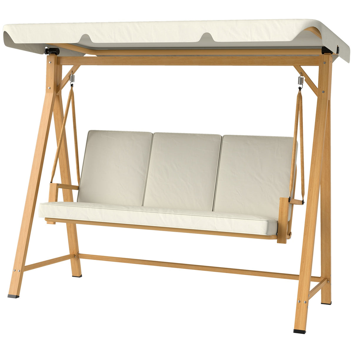 Hollywood swing with adjustable sun canopy seat cover, wood look, 3-seater garden swing, load capacity up to 330kg, swing bench for garden, terrace 198 x 120 x 170cm, beige |