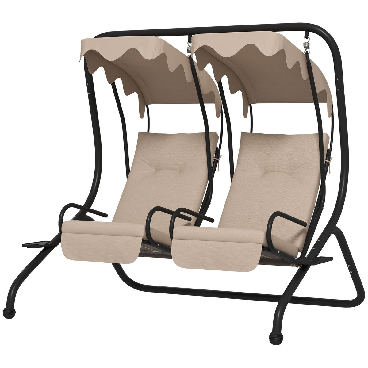 Hollywood swing with cup holder and seat cushion, 2-seater garden swing with sun canopy, swing bench loads up to 220 kg, garden lounger for garden, terrace, 170 x 136 x 170 cm, beige