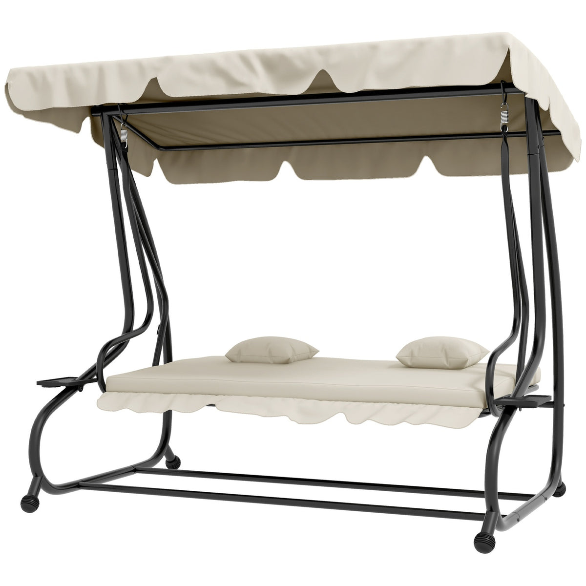 Hollywood swing with reclining function, 3-seater garden swing with adjustable roof, side table, water-repellent swing bench can hold up to 340kg, for garden, 200x120x164cm, cream white