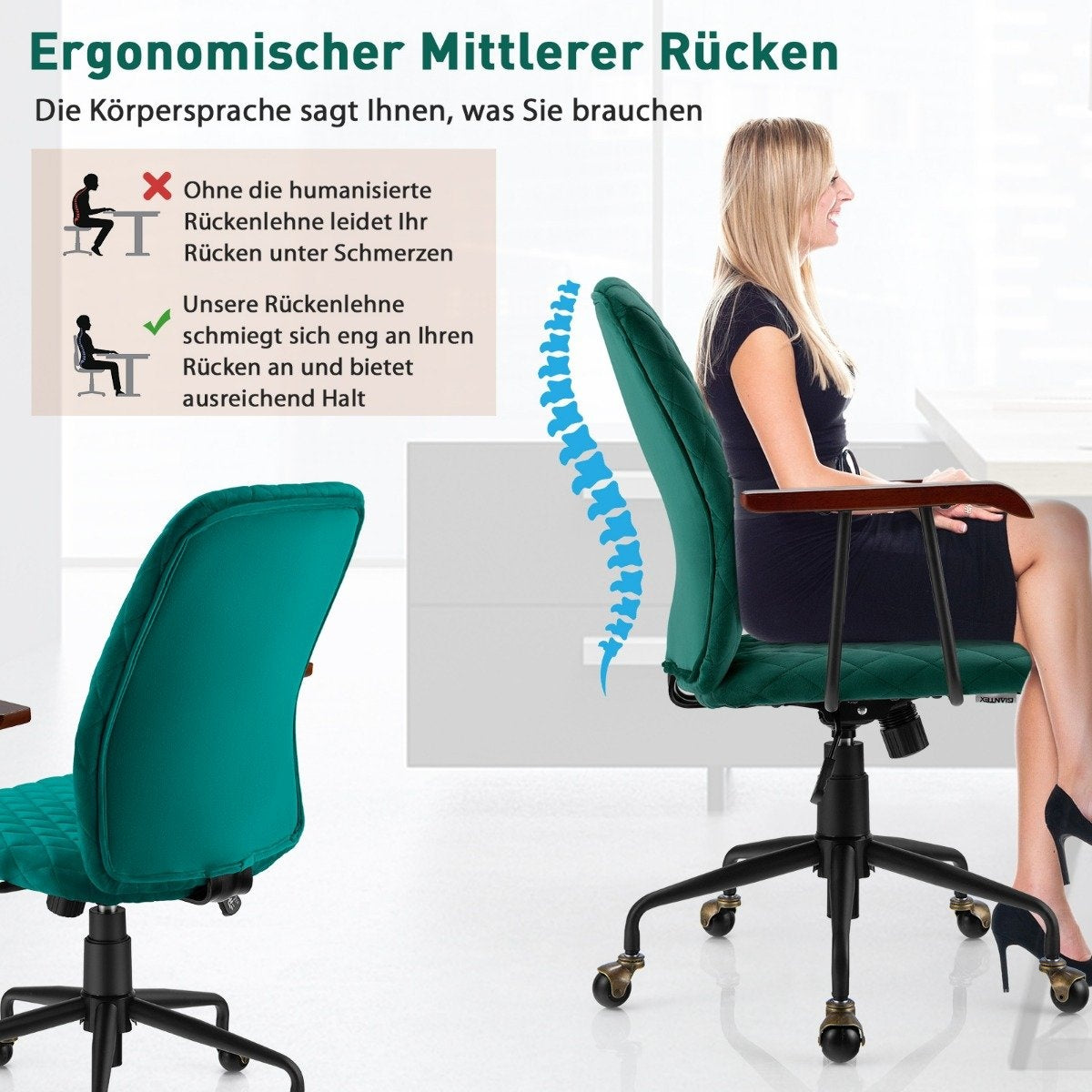 Home Office Chair Computer Chair Made of Velvet Adjustable Swivel Chair for Home Office Velvet Armchair Green