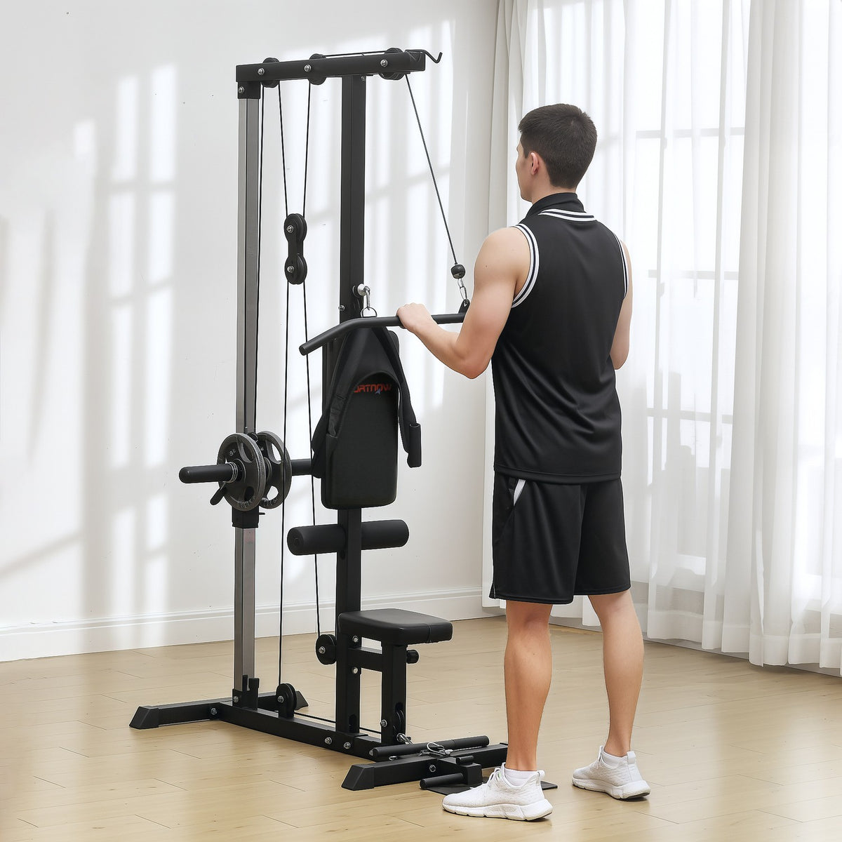 Home gym, rowing machines, without weights, fitness equipment for the home, steel, synthetic leather, black