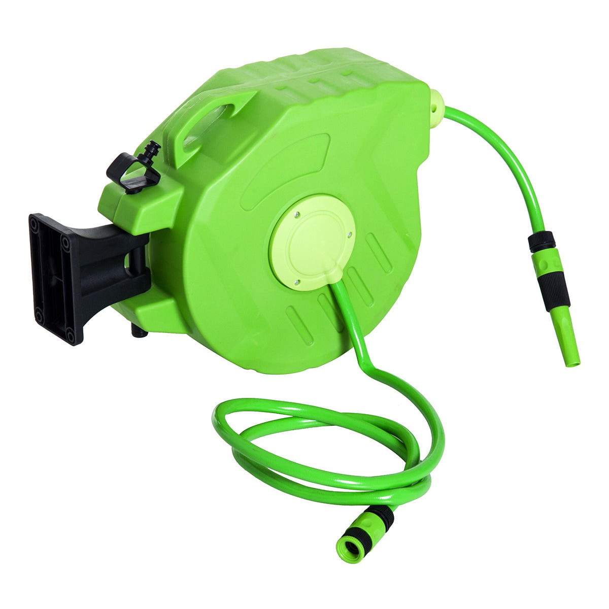 Hose Reel 15M Automatic Hose Reel, Swivel, Ideal For Compressed Air & Gardening, Green