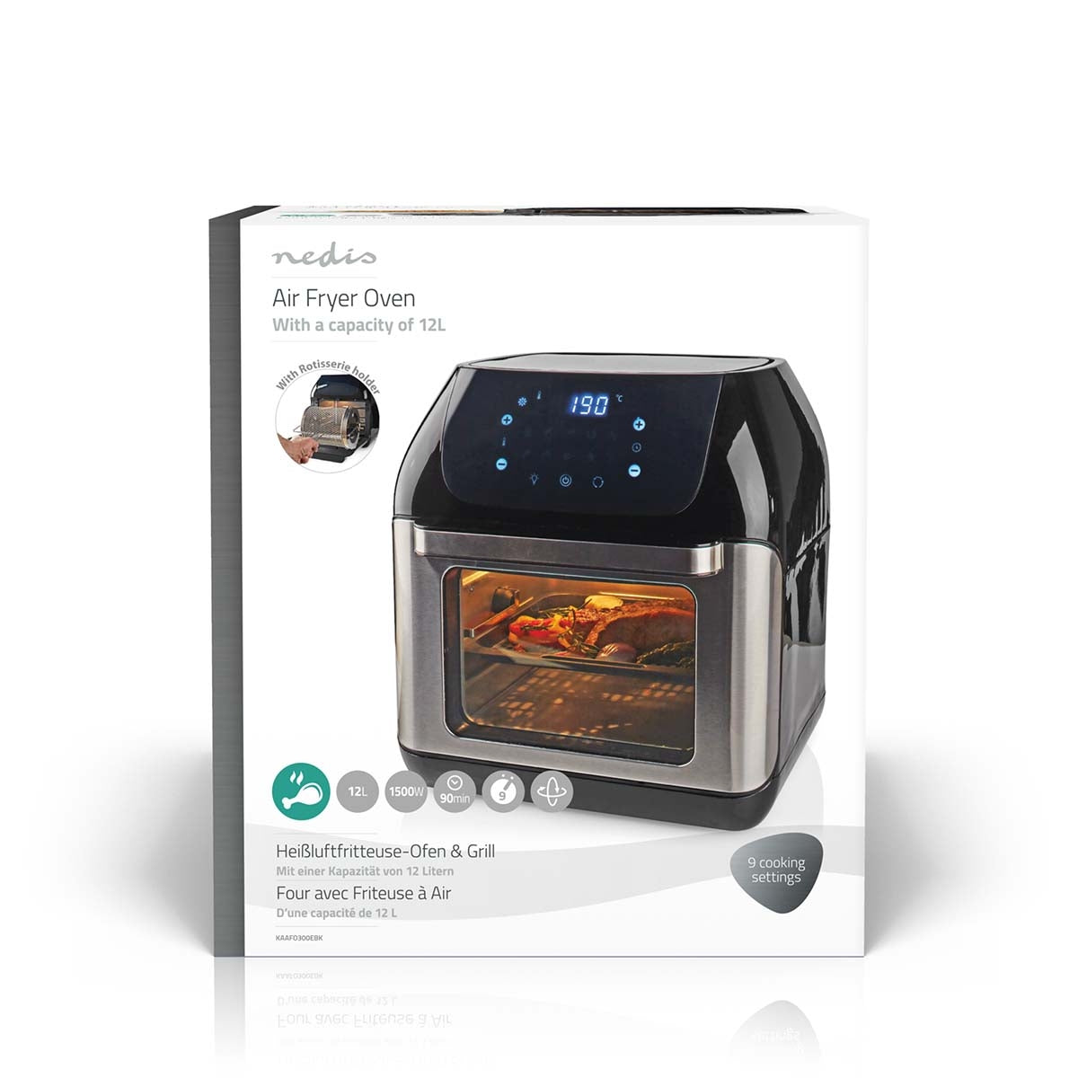 Hot Air Fryer | 12 l | Timer: 60 min | Number of preset programs: 9 | Digital | Black