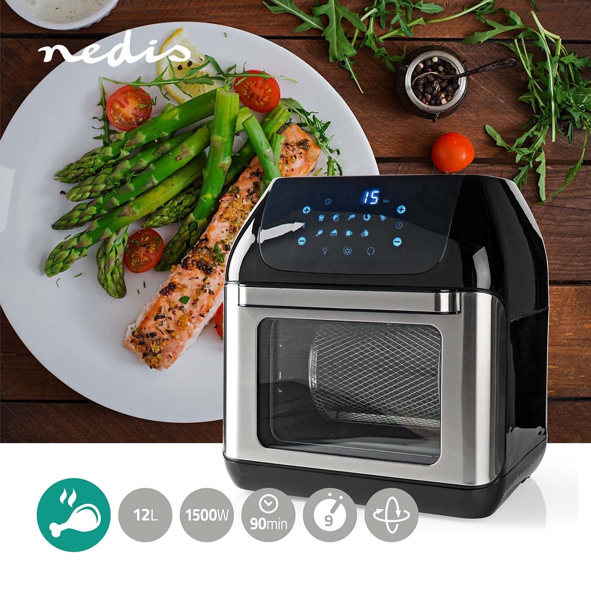 Hot Air Fryer | 12 l | Timer: 60 min | Number of preset programs: 9 | Digital | Black