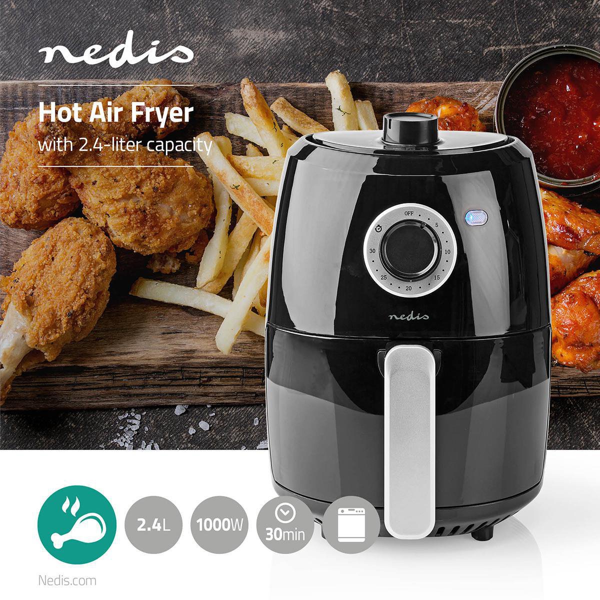 Hot Air Fryer | 2.4 l | Timer: 30 min | Analog | Aluminum / Black