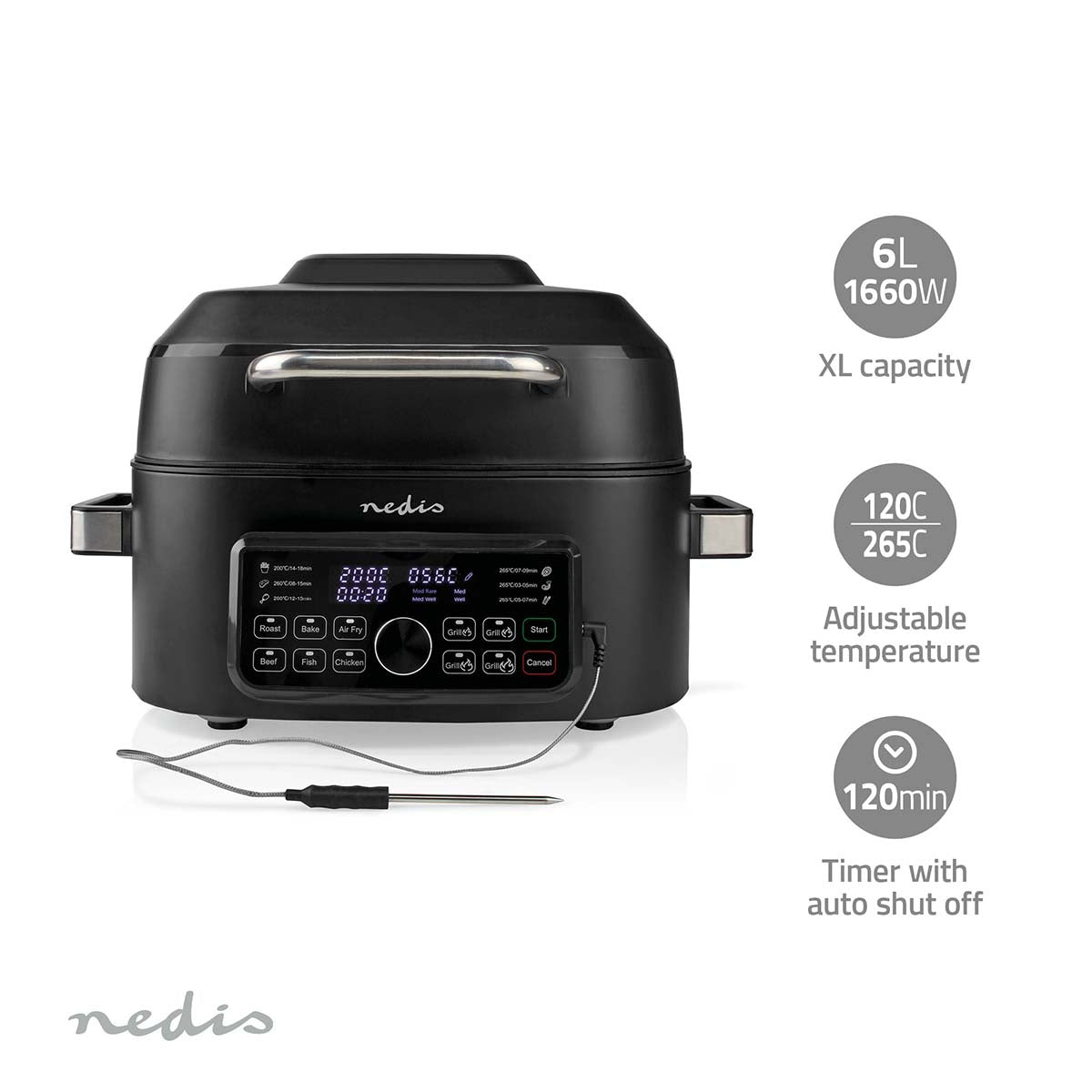 Hot Air Fryer | 6 l | Timer: 120 min | Number of preset programs: 7 | Digital | Black