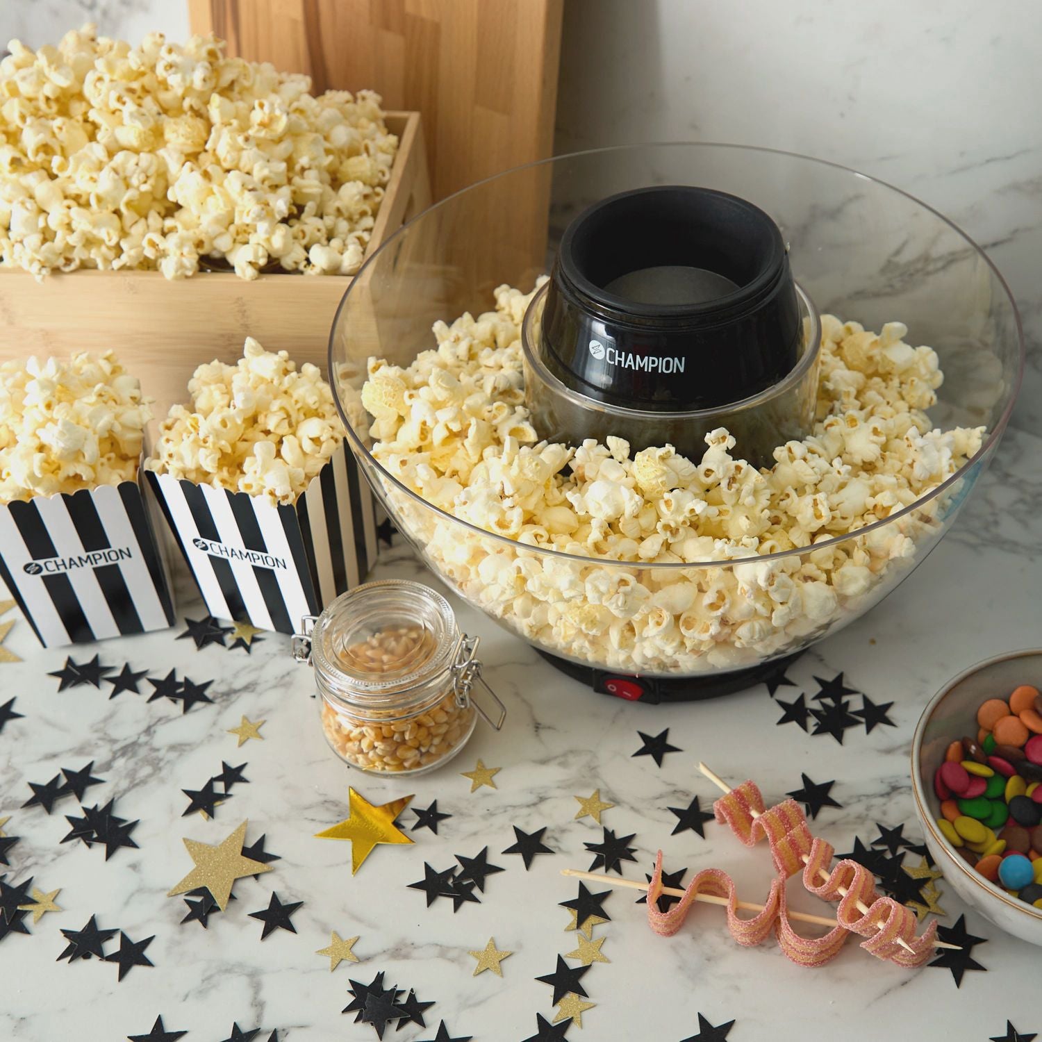 Hot Air Popcorn Maker with Removable Bowl, 900W, Black