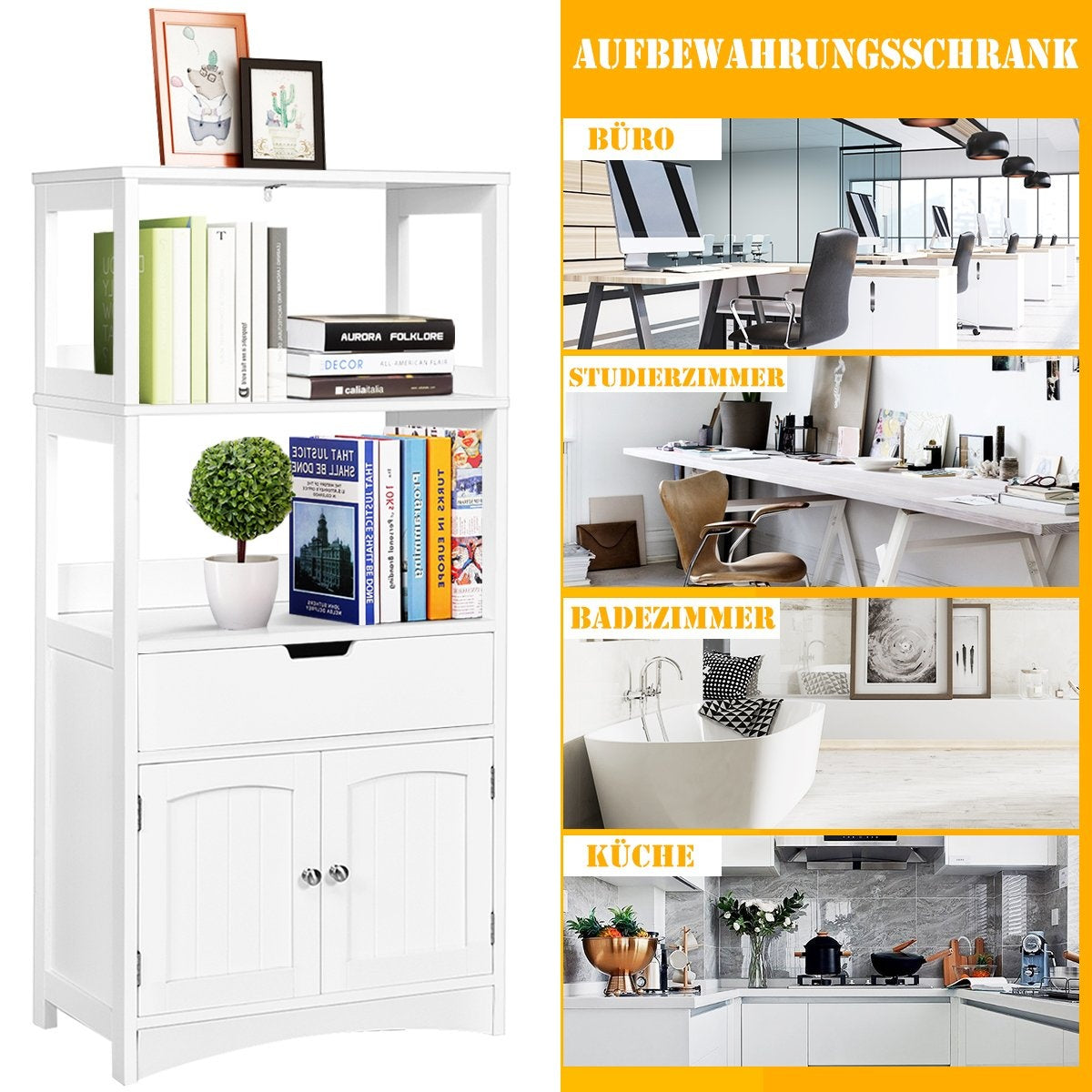 Household shelf storage cabinet kitchen shelf base cabinet with drawer white 32.5 x 60 x 122 cm
