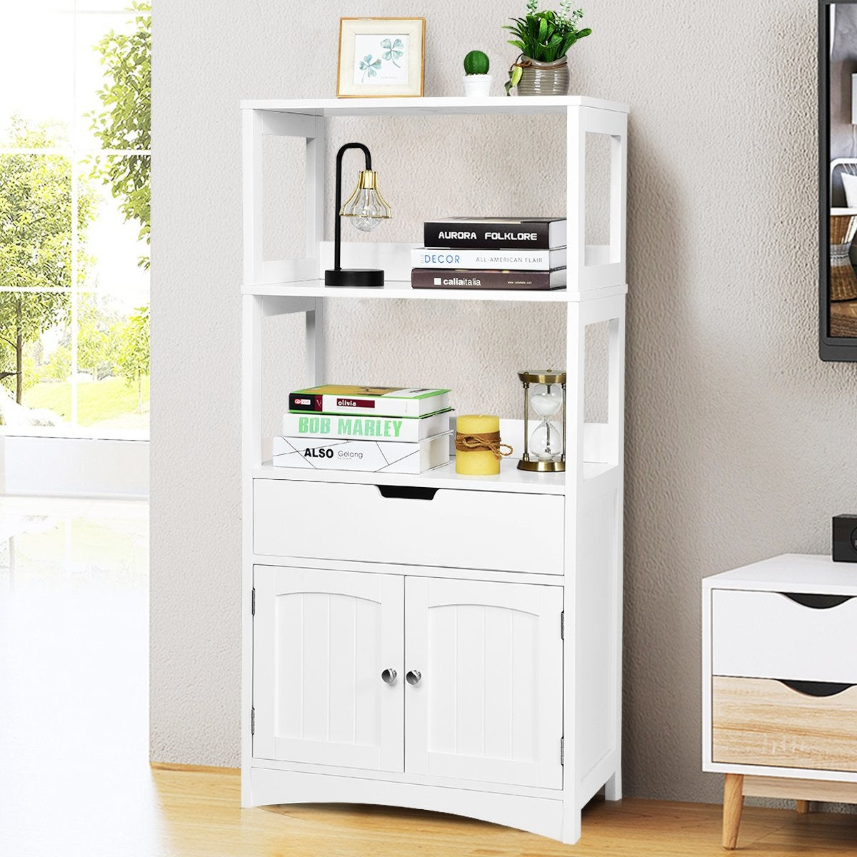 Household shelf storage cabinet kitchen shelf base cabinet with drawer white 32.5 x 60 x 122 cm
