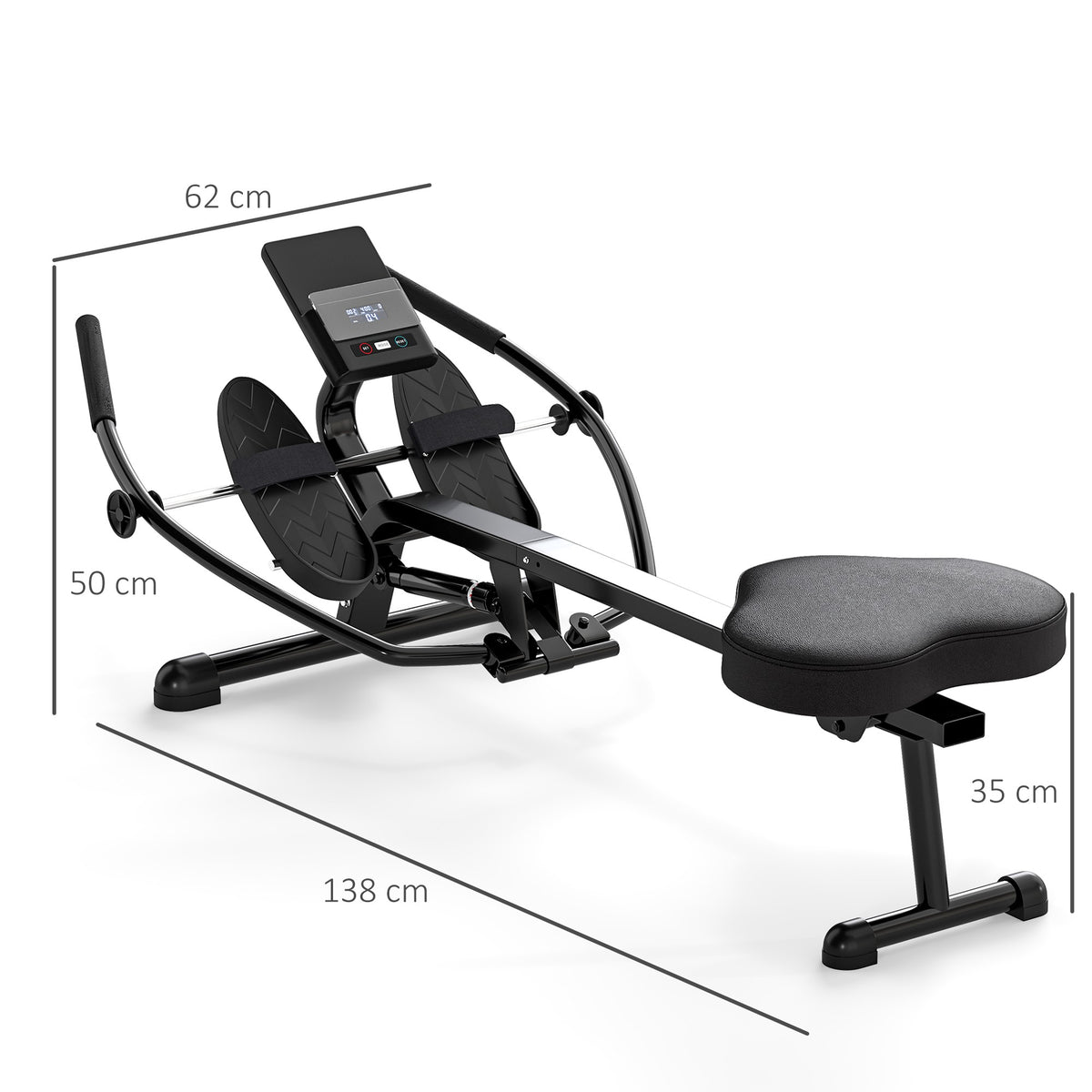 Hydraulic Rowing Machine for Home, 12 Resistance Levels, LCD
