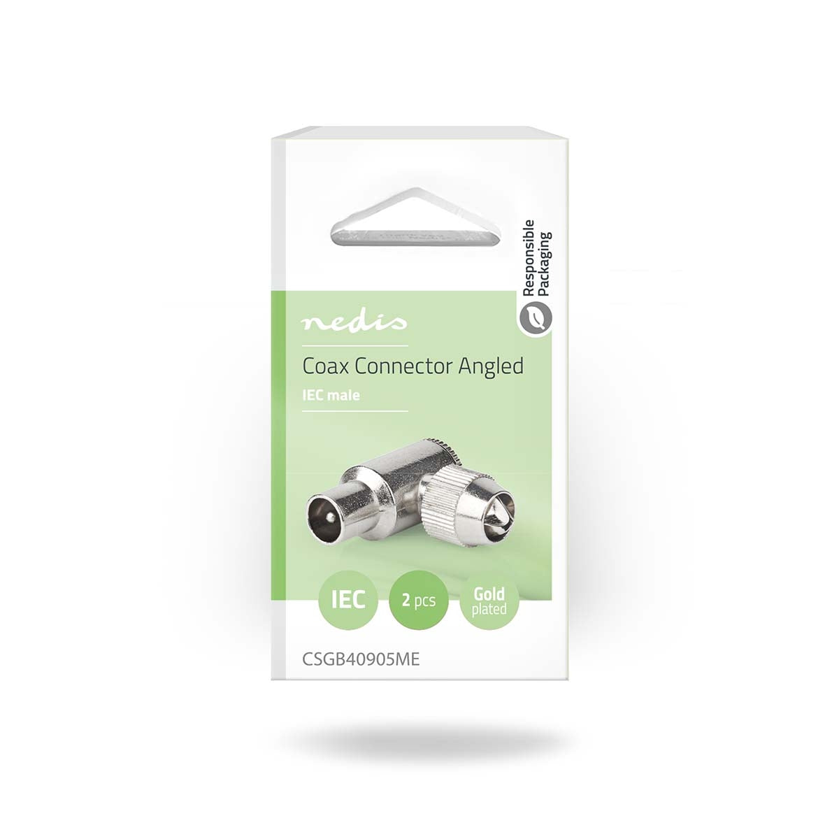 IEC (Coax) Connector | Angled 90° | Male | Nickel Plated | 75 Ohm | Screw | Cable input diameter: 7.0 mm | Metal | Silver | 2 pcs | Box