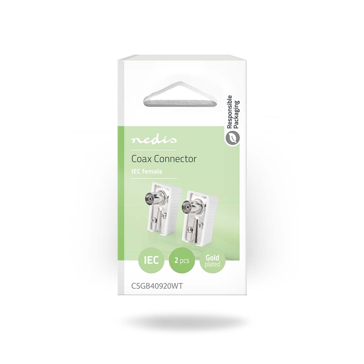 IEC (Coax) Connector | Angled | Female | Nickel Plated | 75 Ohm | Screw | Cable input diameter: 7.0 mm | Metal / PVC | White | 2 pcs | Box