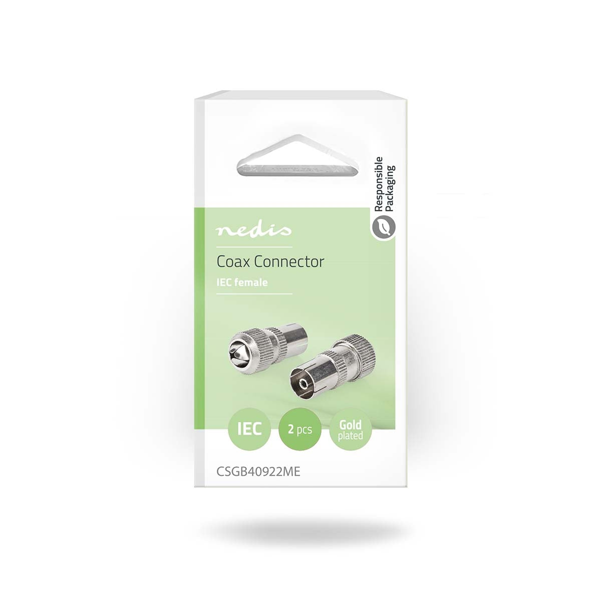 IEC (Coax) Connector | Straight | Female | Nickel Plated | 75 Ohm | Screw | Cable input diameter: 7.0 mm | Metal | Silver | 2 pcs | Box